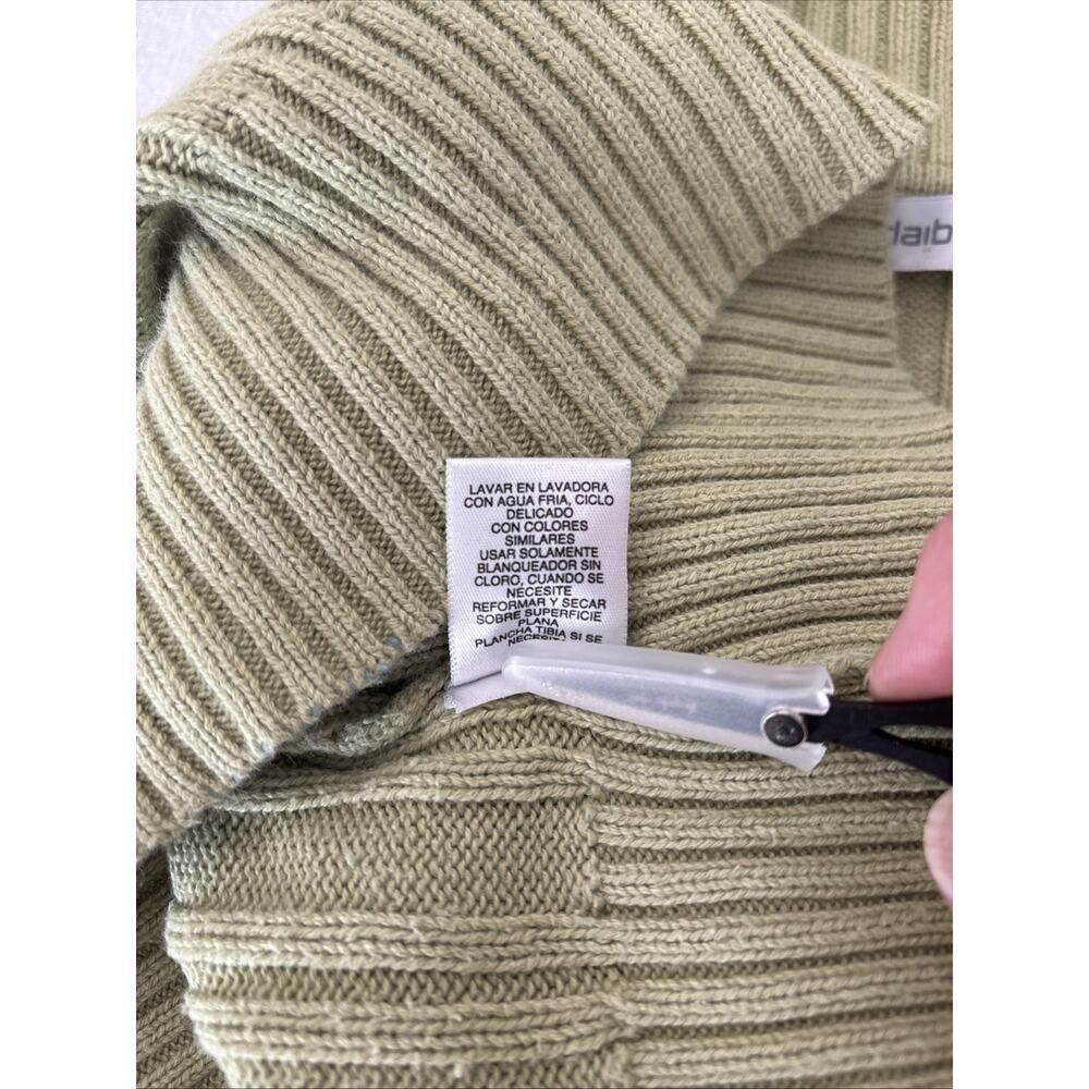 Liz Claiborne Cable Knit 100% Cotton Sweater Sage M Butter Mom Shawl Collar - Picture 9 of 12